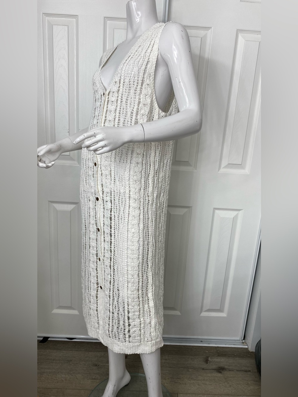 ADORA White Crochet Button-Front Sleeveless Midi Dress - Picture 2 of 12